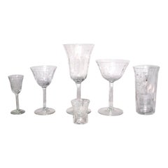 Set of 48 French Victorian Crystal Etched Glassware Set