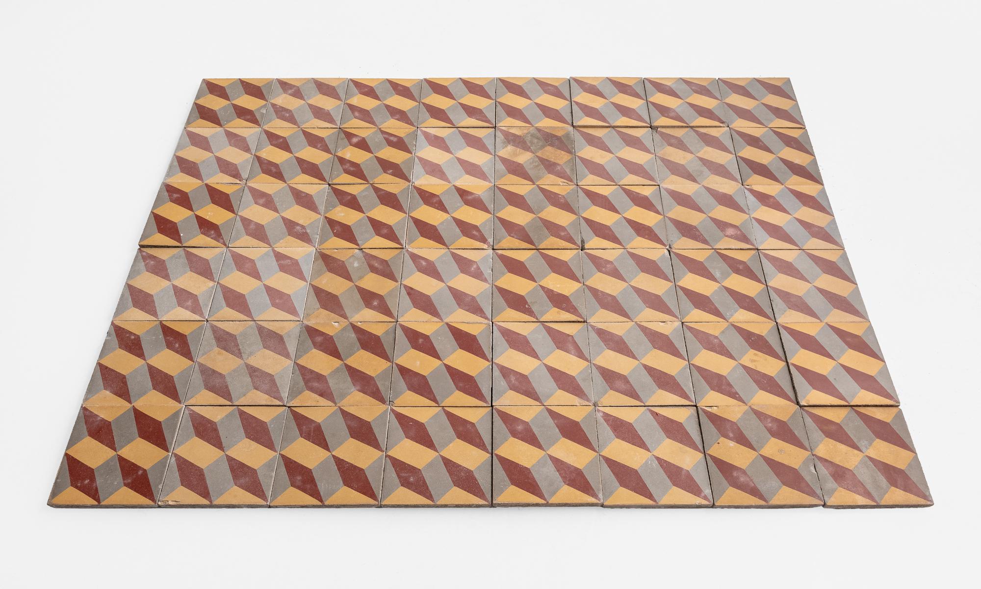 Modern Set of ‘48’ Geometric Pattern Floor Tiles, Europe, circa 1900