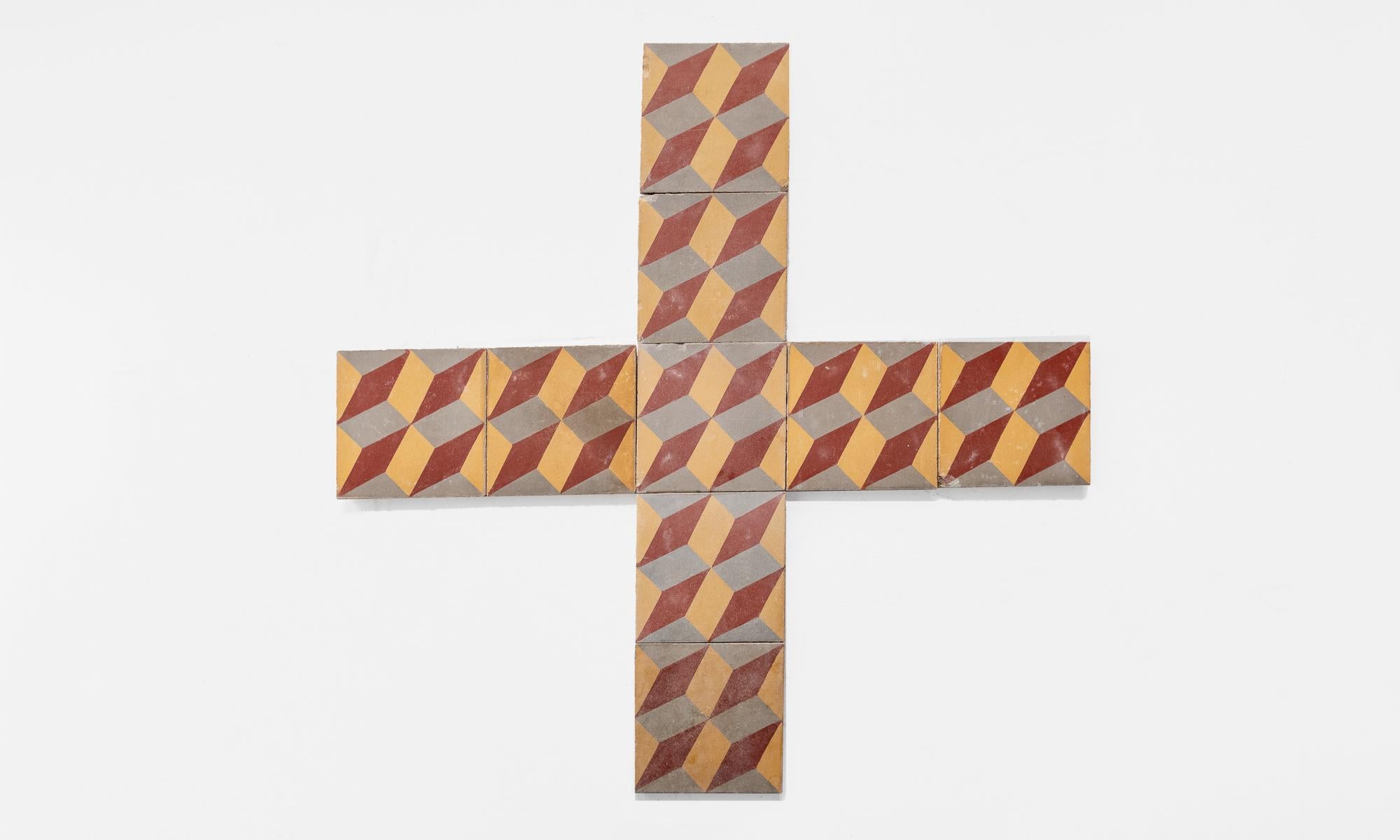 European Set of ‘48’ Geometric Pattern Floor Tiles, Europe, circa 1900