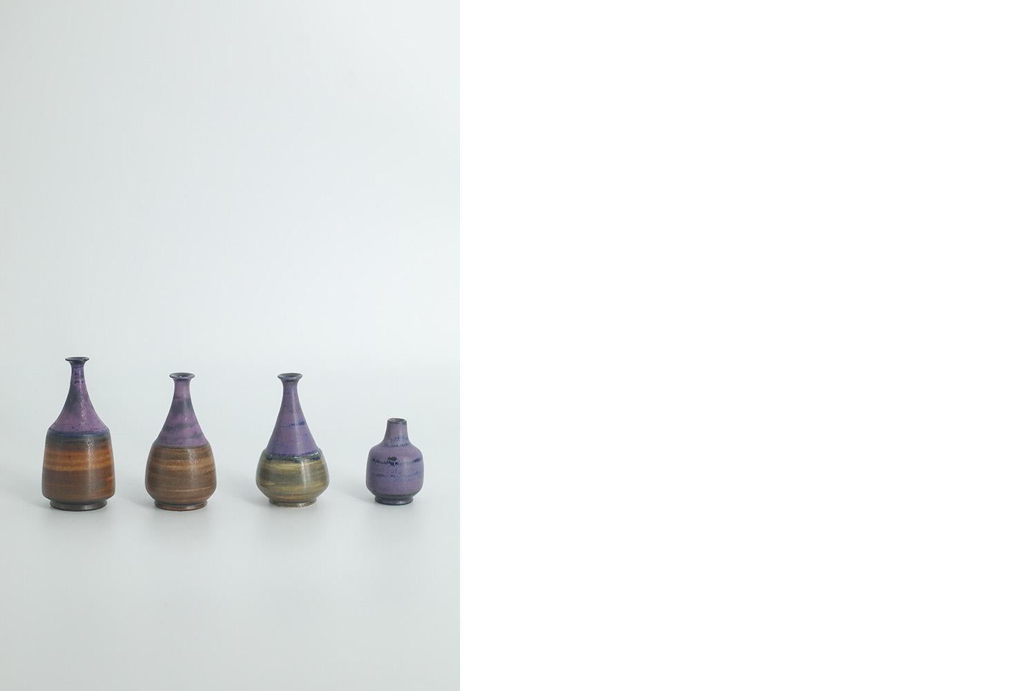 Set of 4Small MidCentury Swedish Modern Collectible Brown&Purple Stoneware Vases For Sale 2