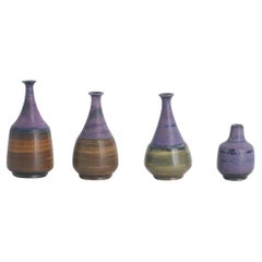 Vintage Set of 4Small MidCentury Swedish Modern Collectible Brown&Purple Stoneware Vases