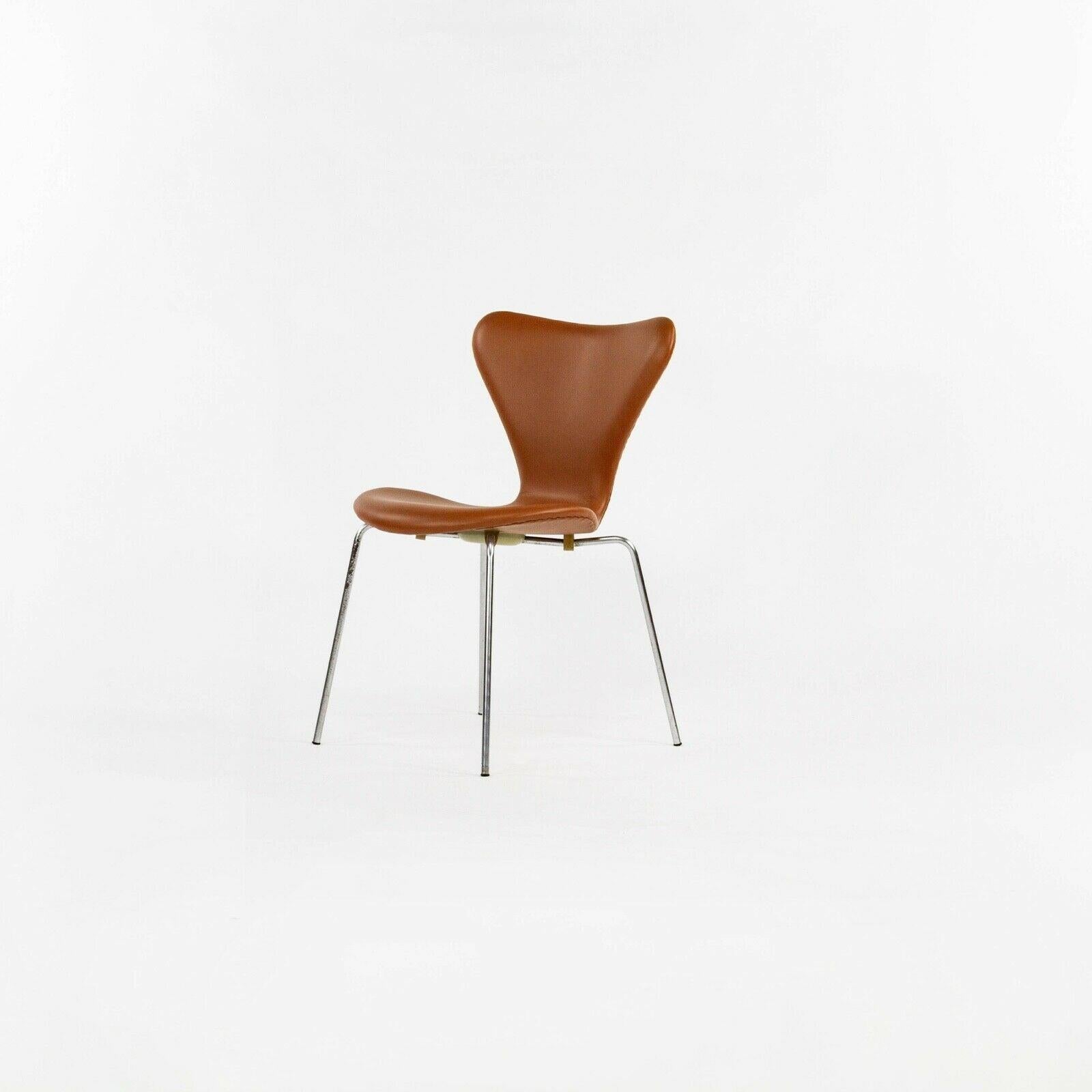Set of 4x 1969 Arne Jacobsen Fritz Hansen Series 7 Handstiched Leather Chairs For Sale 3