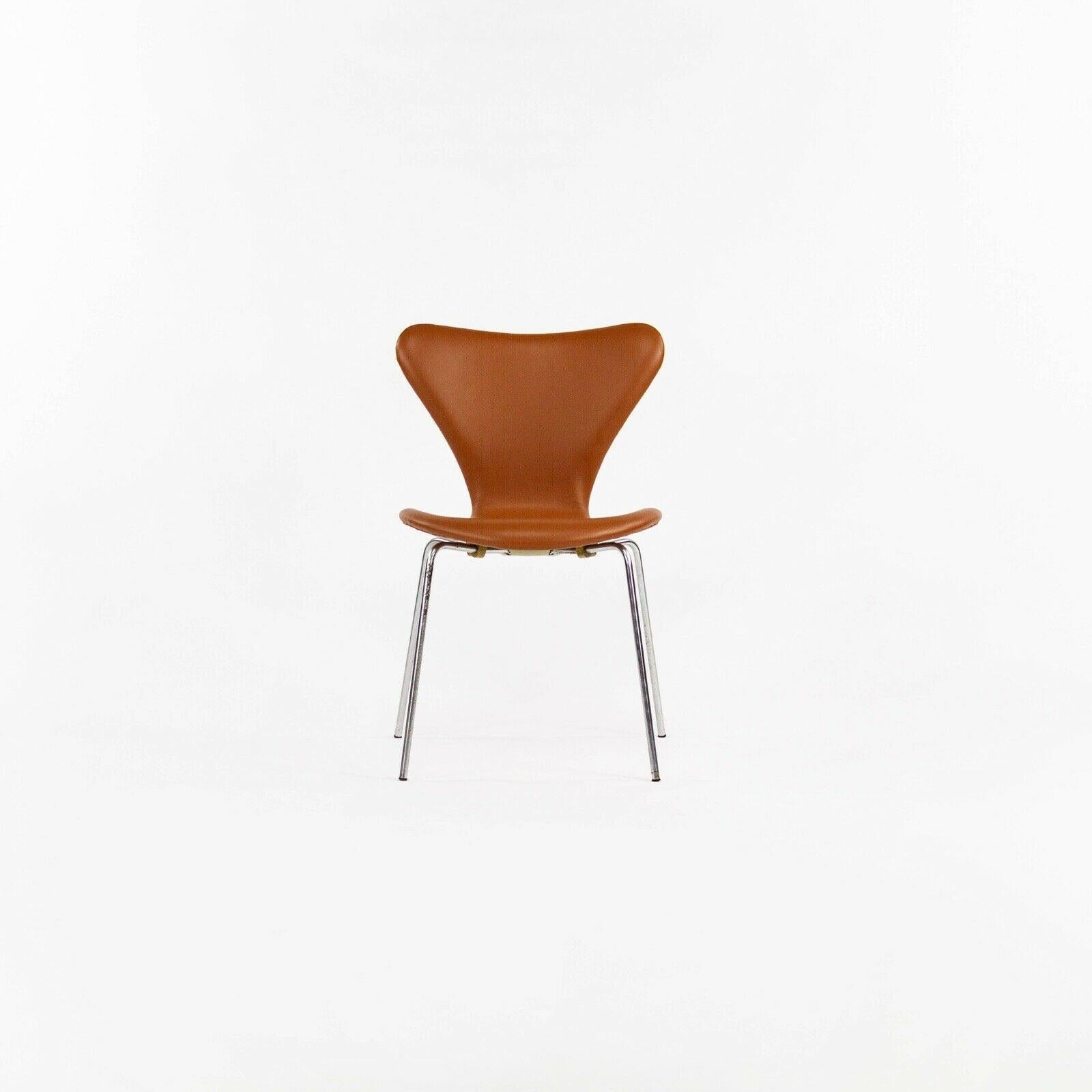 Modern Set of 4x 1969 Arne Jacobsen Fritz Hansen Series 7 Handstiched Leather Chairs For Sale