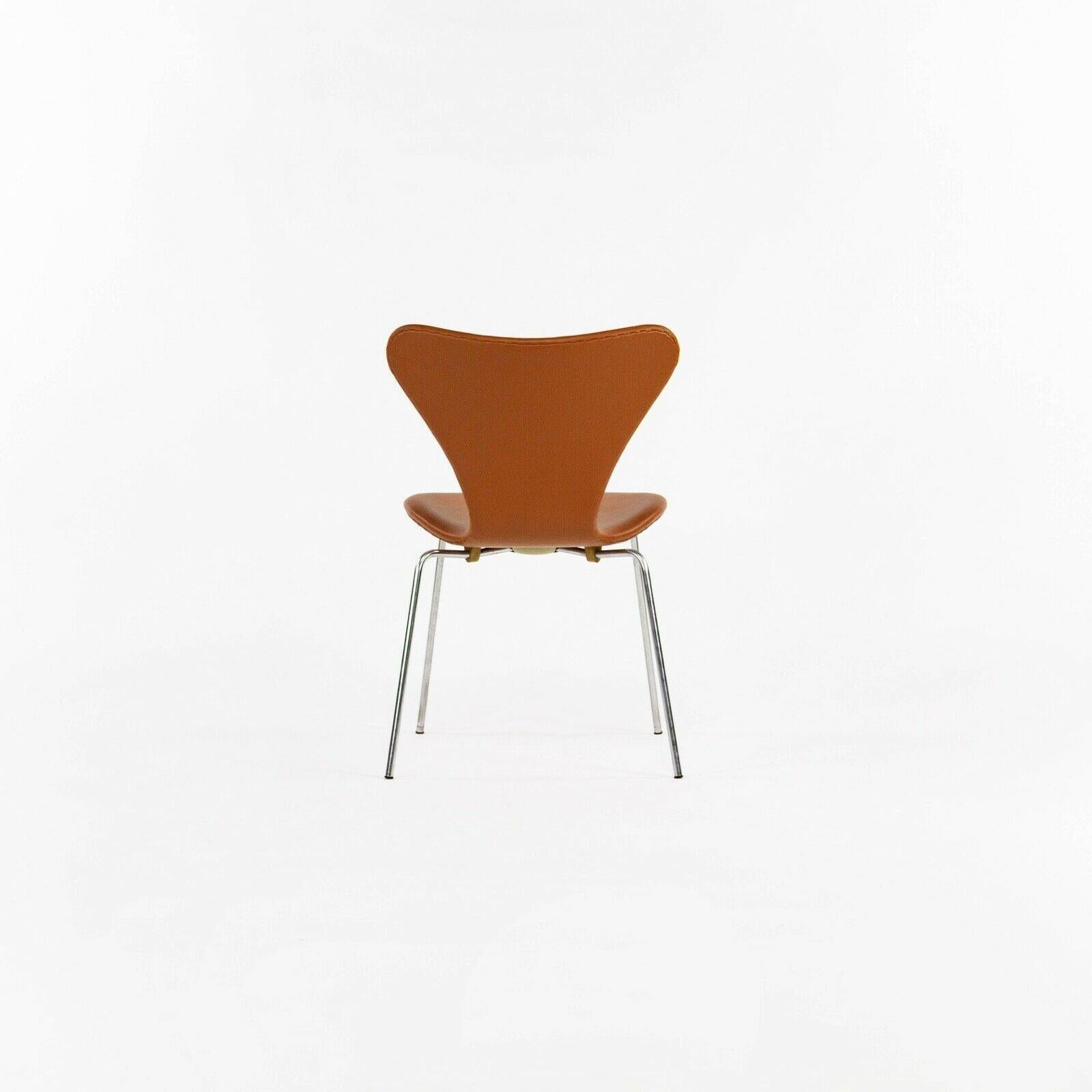 Metal Set of 4x 1969 Arne Jacobsen Fritz Hansen Series 7 Handstiched Leather Chairs For Sale