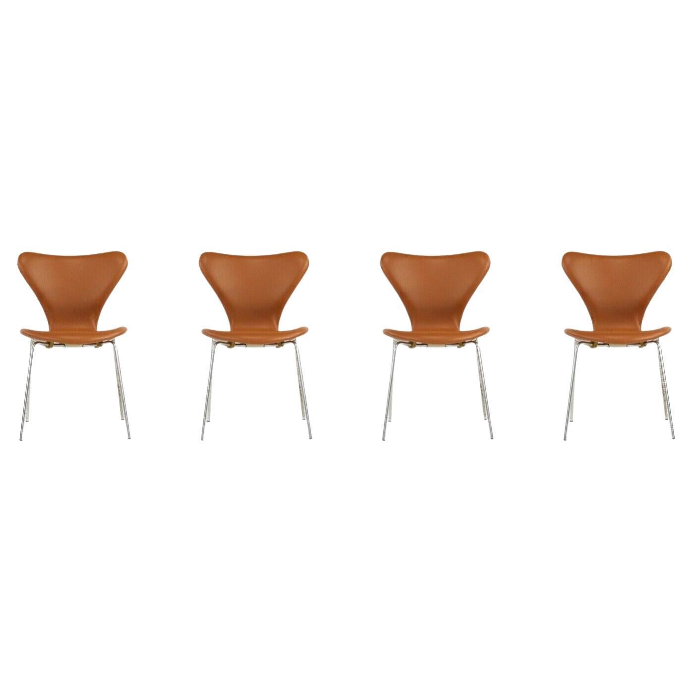 Set of 4x 1969 Arne Jacobsen Fritz Hansen Series 7 Handstiched Leather Chairs For Sale