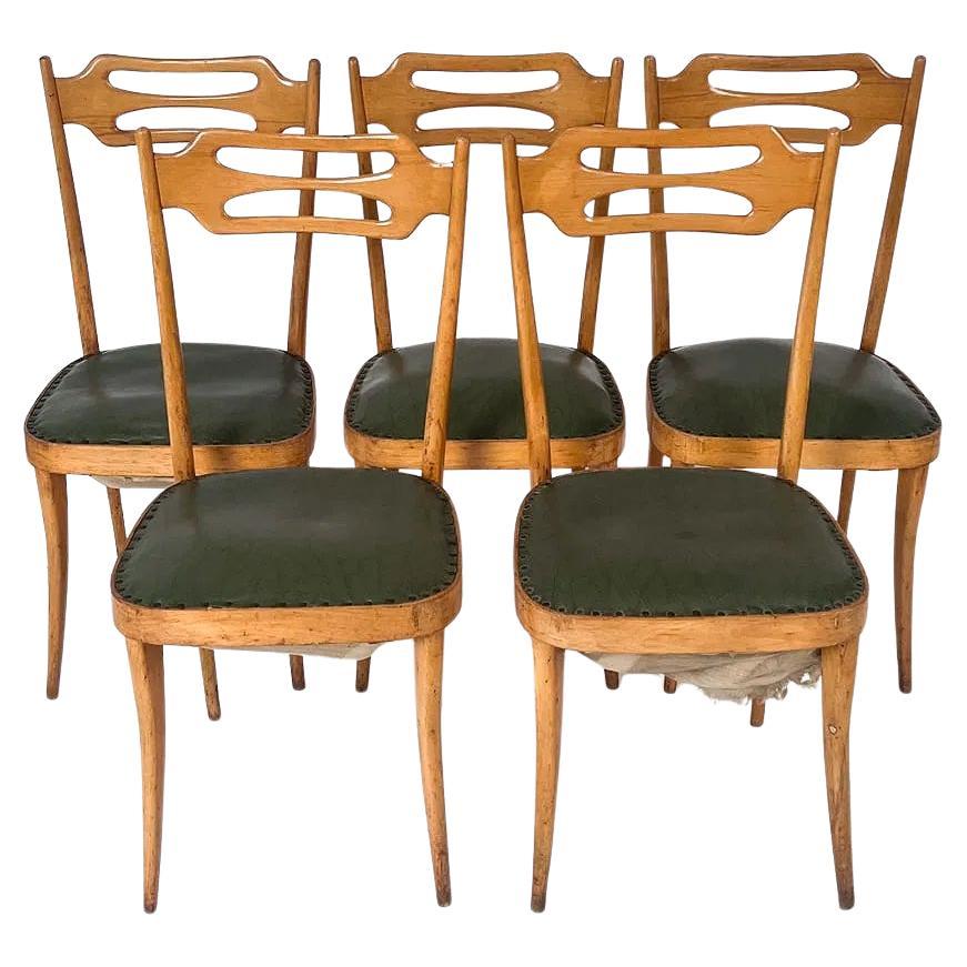 Set of 5 1950s Italian Dining Chairs in the Style of Pirelli Sapsa