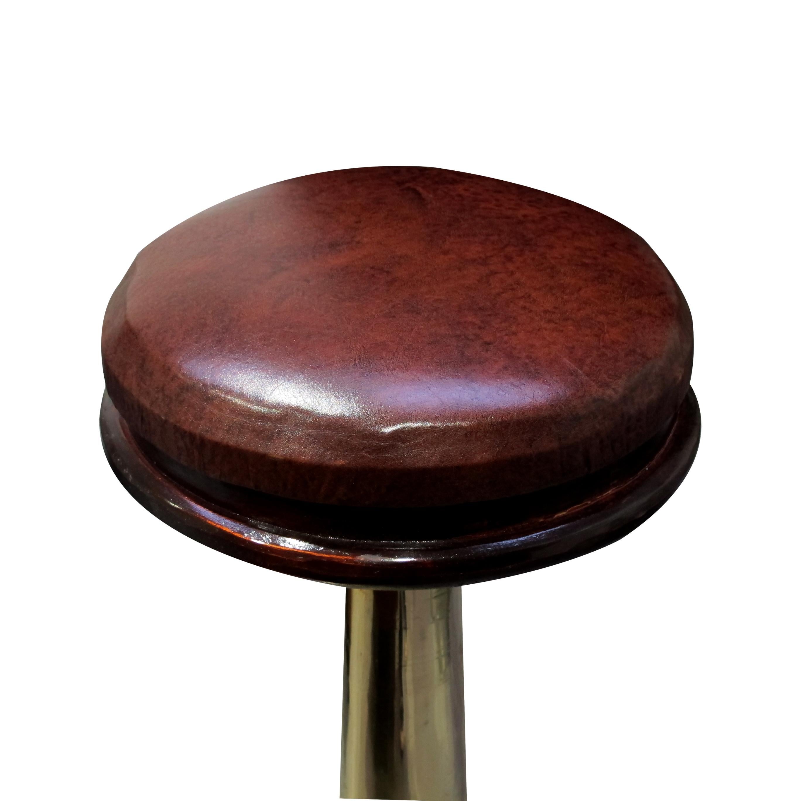 Mid-20th Century Set of 5 1950s Norwegian Solid Brass and Mahogany Swivel Nautical Bar Stools