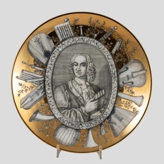 Ensemble de 5 assiettes en céramique dorée Piero Fornasetti Grandi Maestri des années 1950