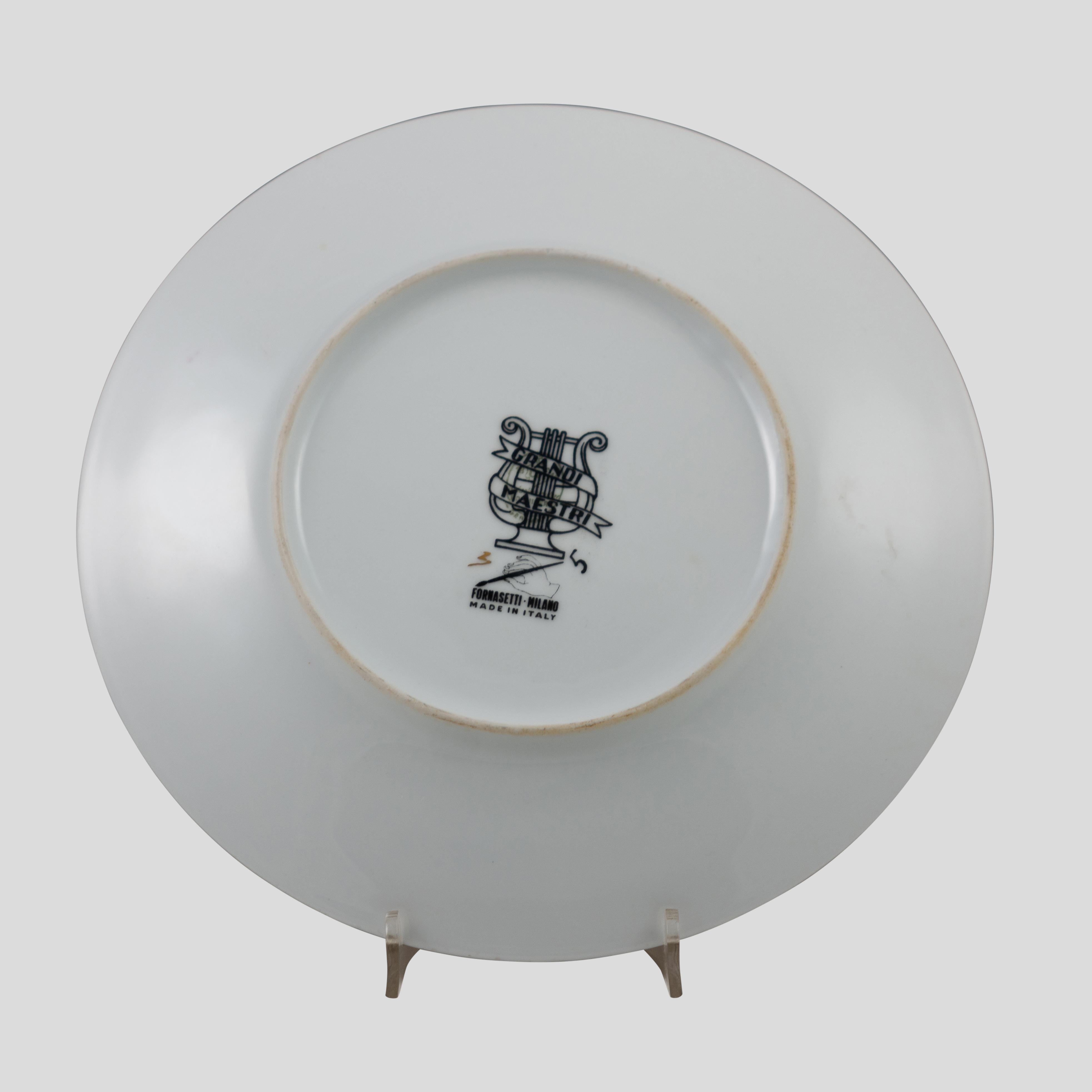 Set of 5 1950s Piero Fornasetti Grandi Maestri Gold Ceramic Plates In Good Condition For Sale In London, GB