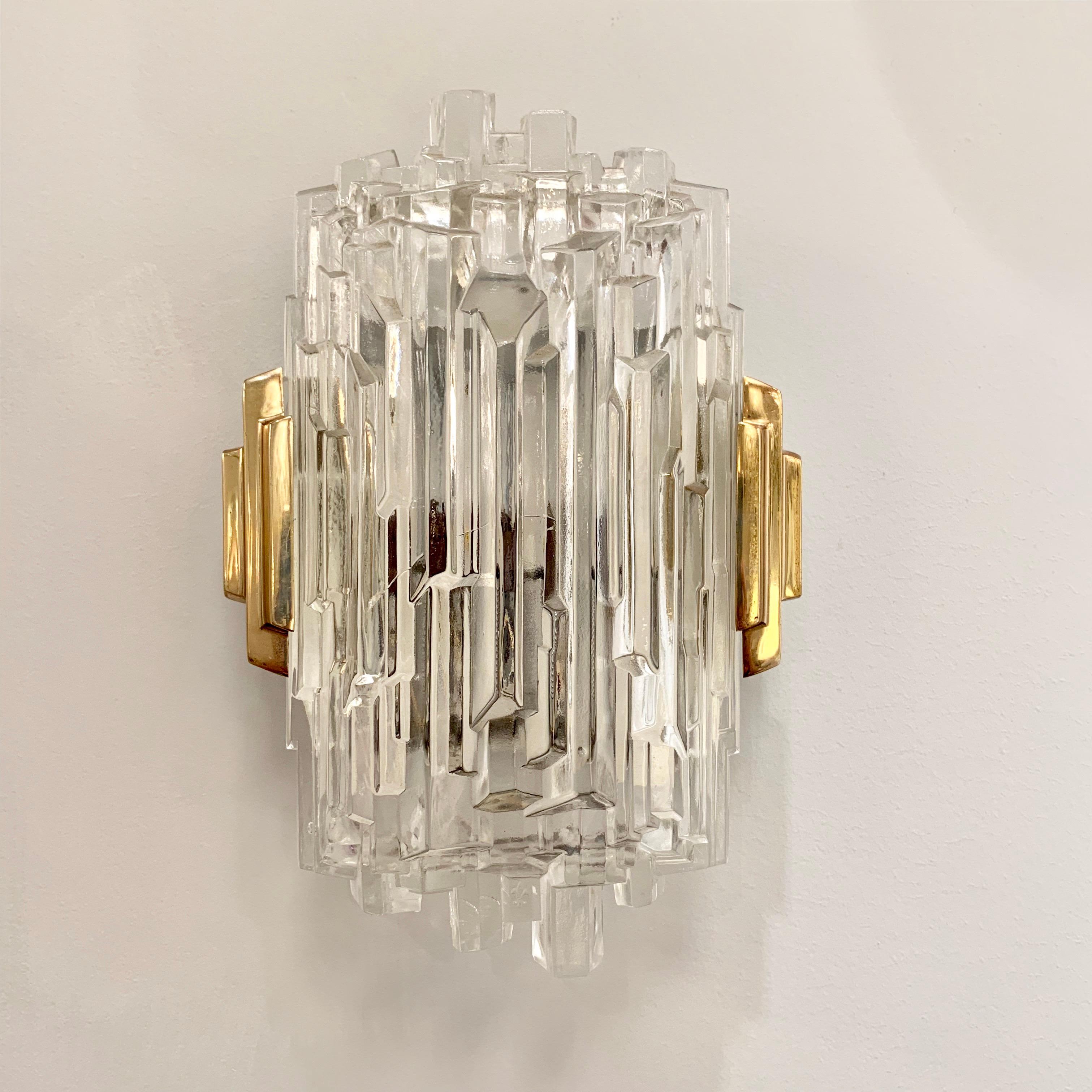 Set of 4 1970s Ice Crystal Hillebrand Wall Lights 7
