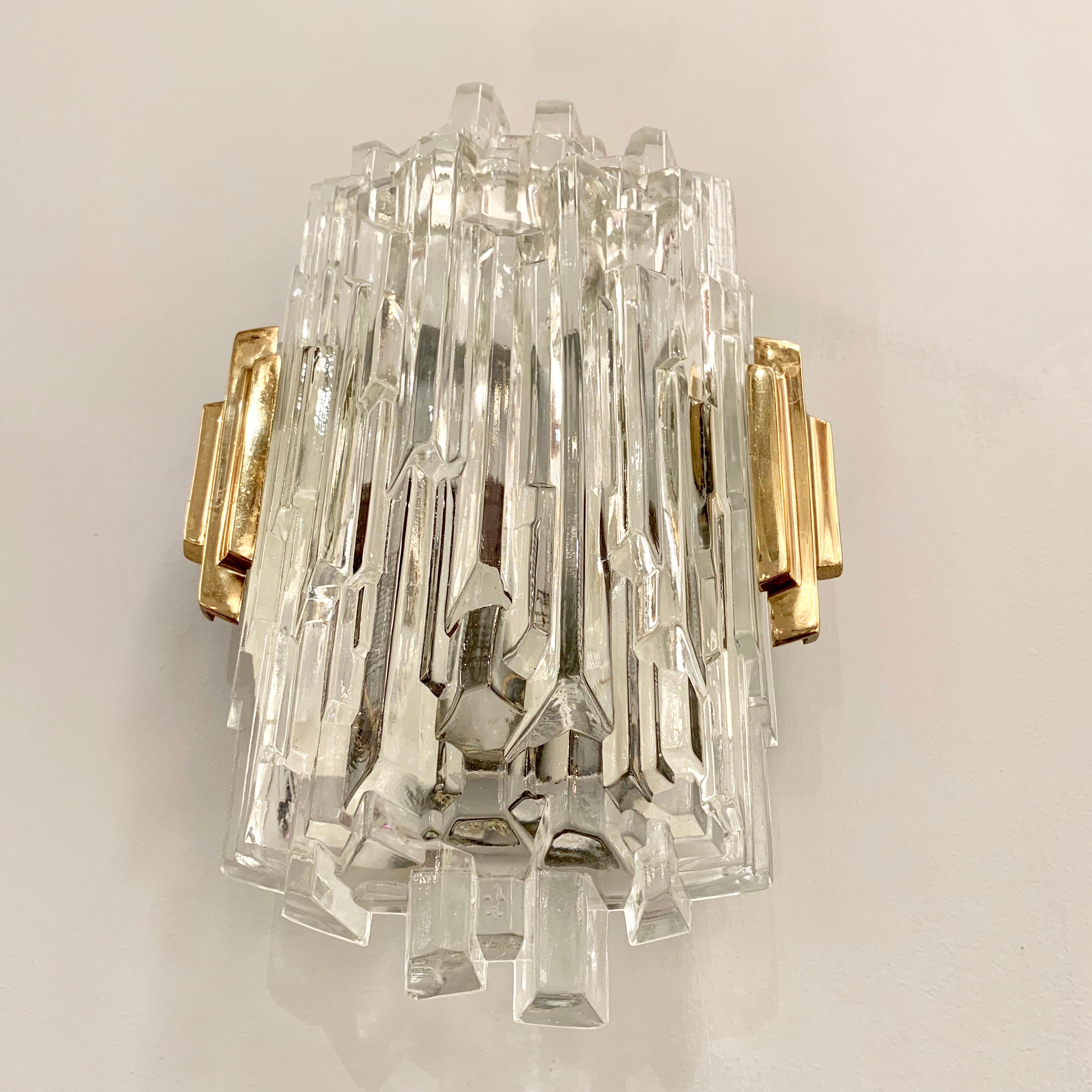 Set of 4 1970s Ice Crystal Hillebrand Wall Lights 9