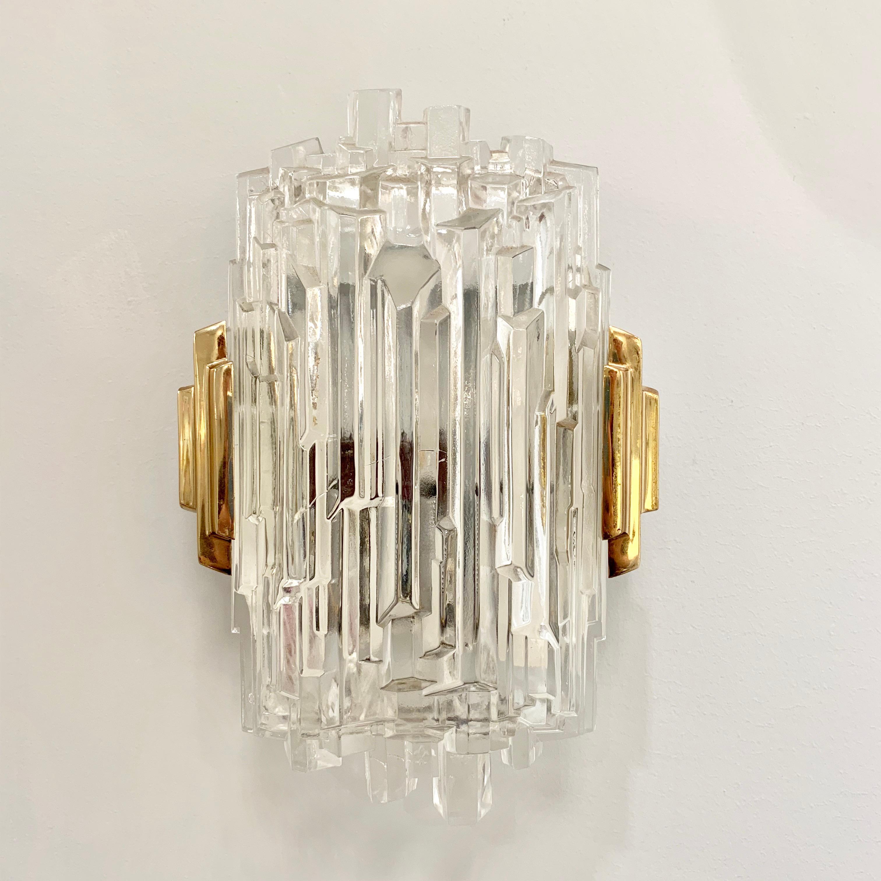 Brass Set of 4 1970s Ice Crystal Hillebrand Wall Lights