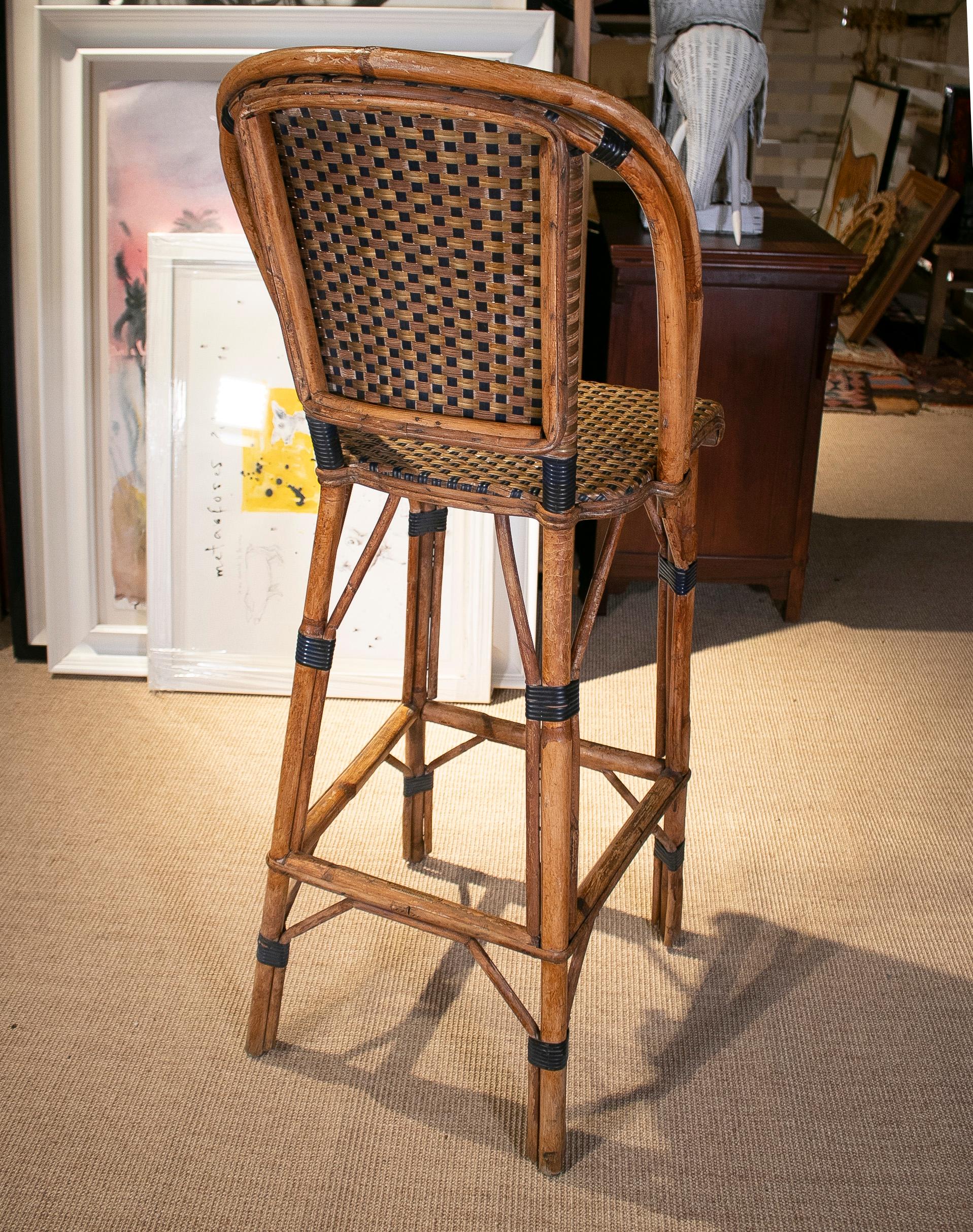 Set of 5 1990s French Woven Wicker & Bamboo Tall Stools w/ Backrest 2