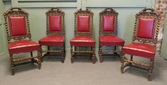 Set of 5 19th Century Black-forest Carved Oak Dining Chairs