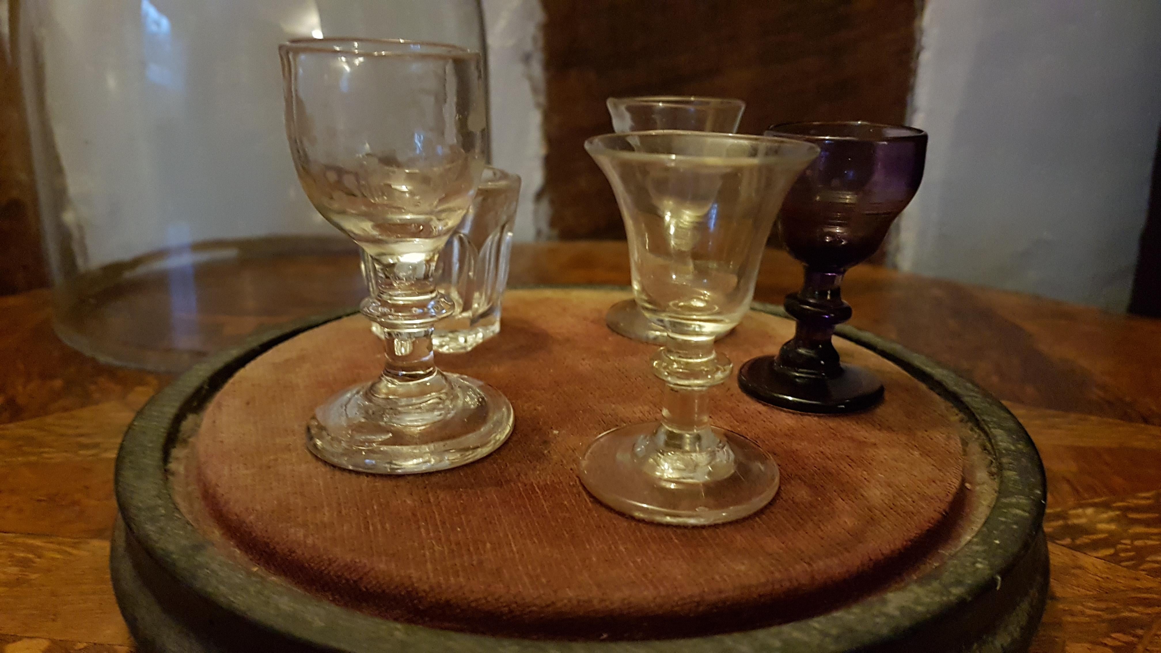 Victorian Set of 5 19th Century Salesman Sample Glasses in Glass Dome For Sale