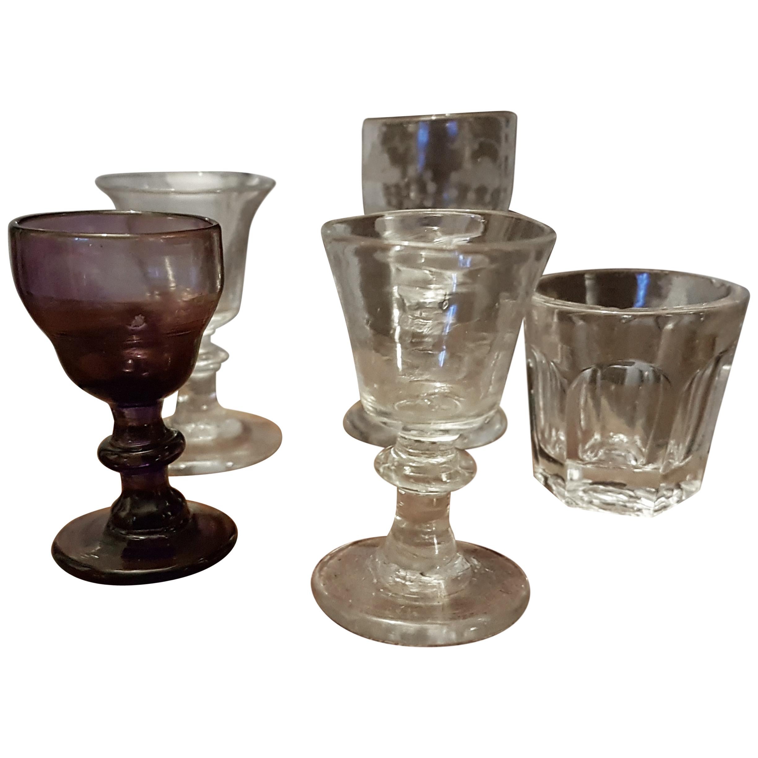 Set of 5 19th Century Salesman Sample Glasses in Glass Dome For Sale