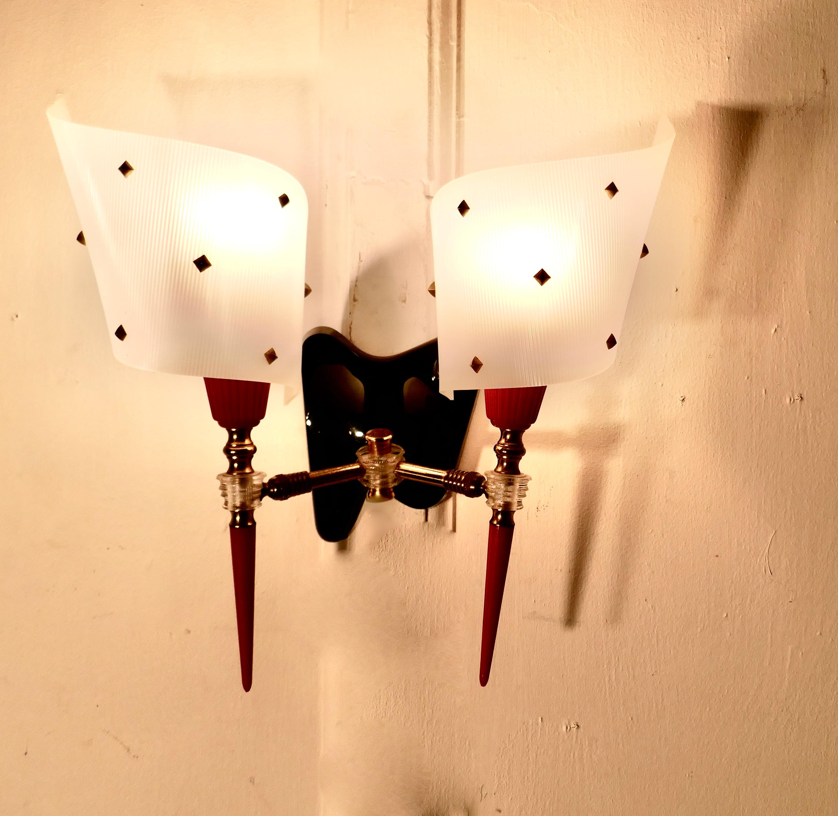 Mid-Century Modern Set of 5, 50s Retro Black and Red Wall Lights For Sale
