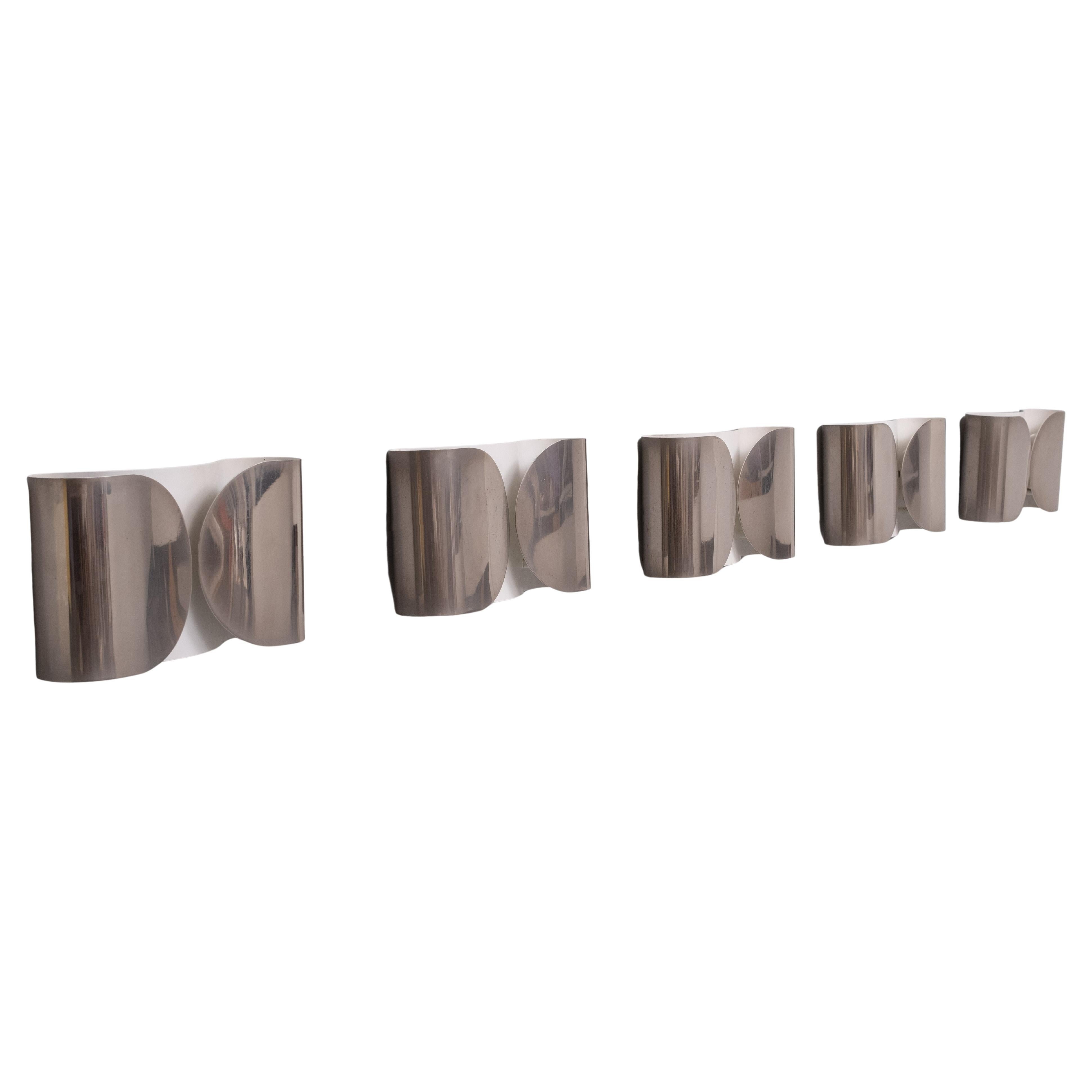 Italian set of 5  Afra and Tobia Scarpa “Foglio” wall lights, 1970s Italy For Sale