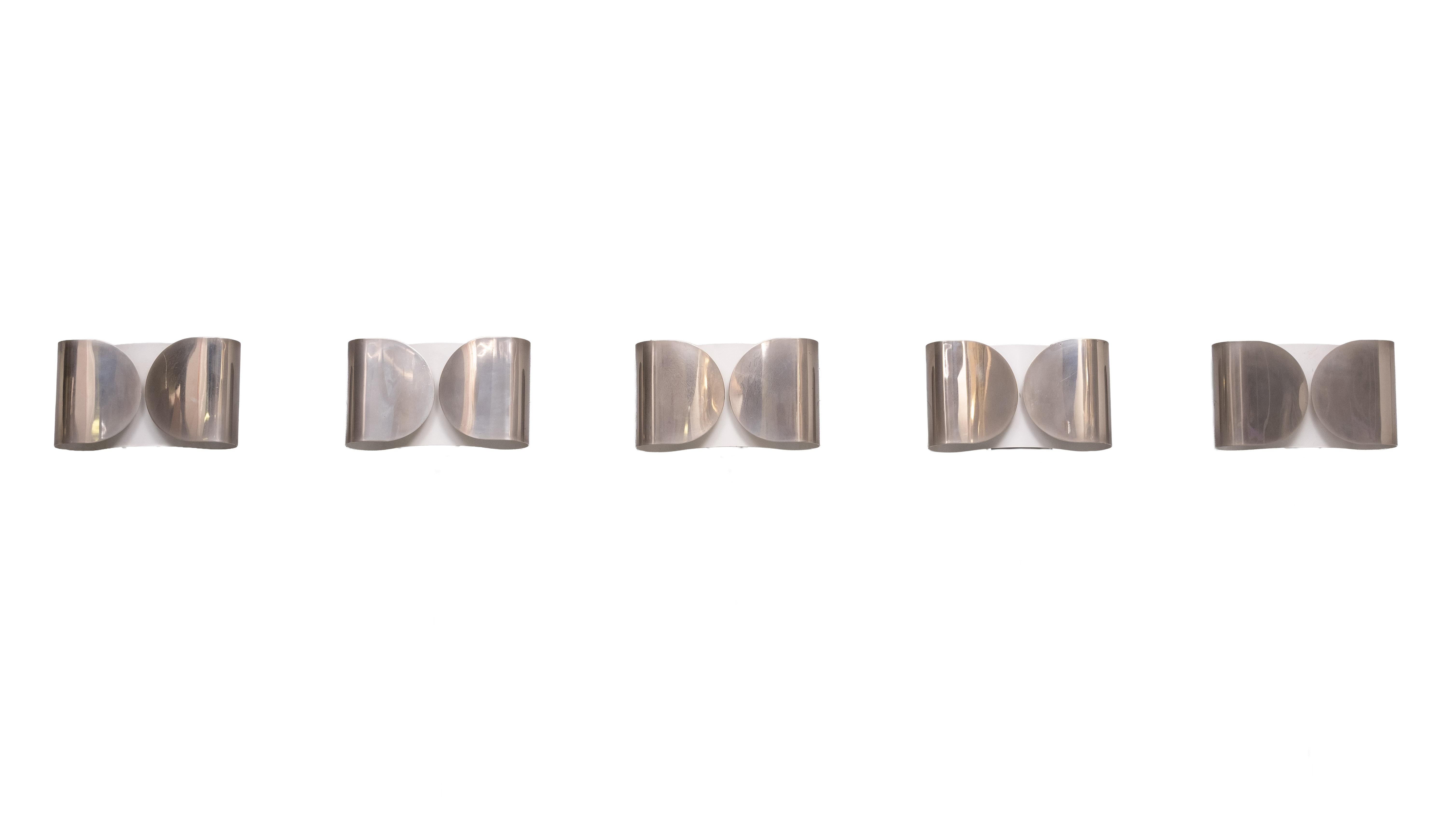 Steel set of 5  Afra and Tobia Scarpa “Foglio” wall lights, 1970s Italy For Sale