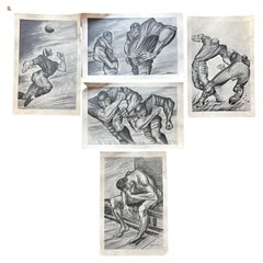Set of 5 American Football Plated by Listed Artist Ernie Barnes listed Unframed