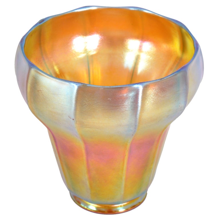 Art Glass Set of 5 Antique American Steuben Art Nouveau Gold Aurene Glass Lamp Shades 1910