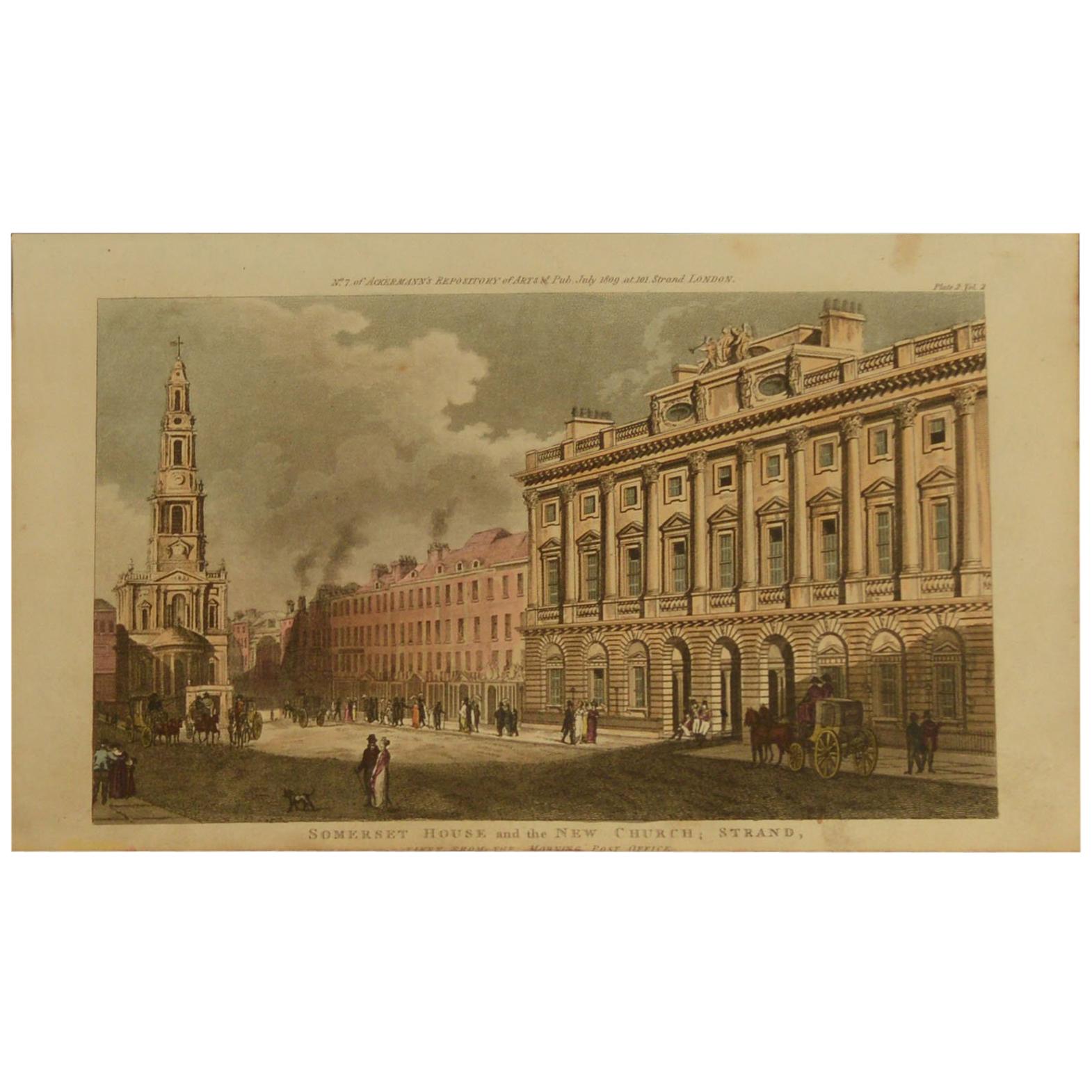 Georgian Set of 5 Antique Architectural Prints of London after Pugin, Dated 1809