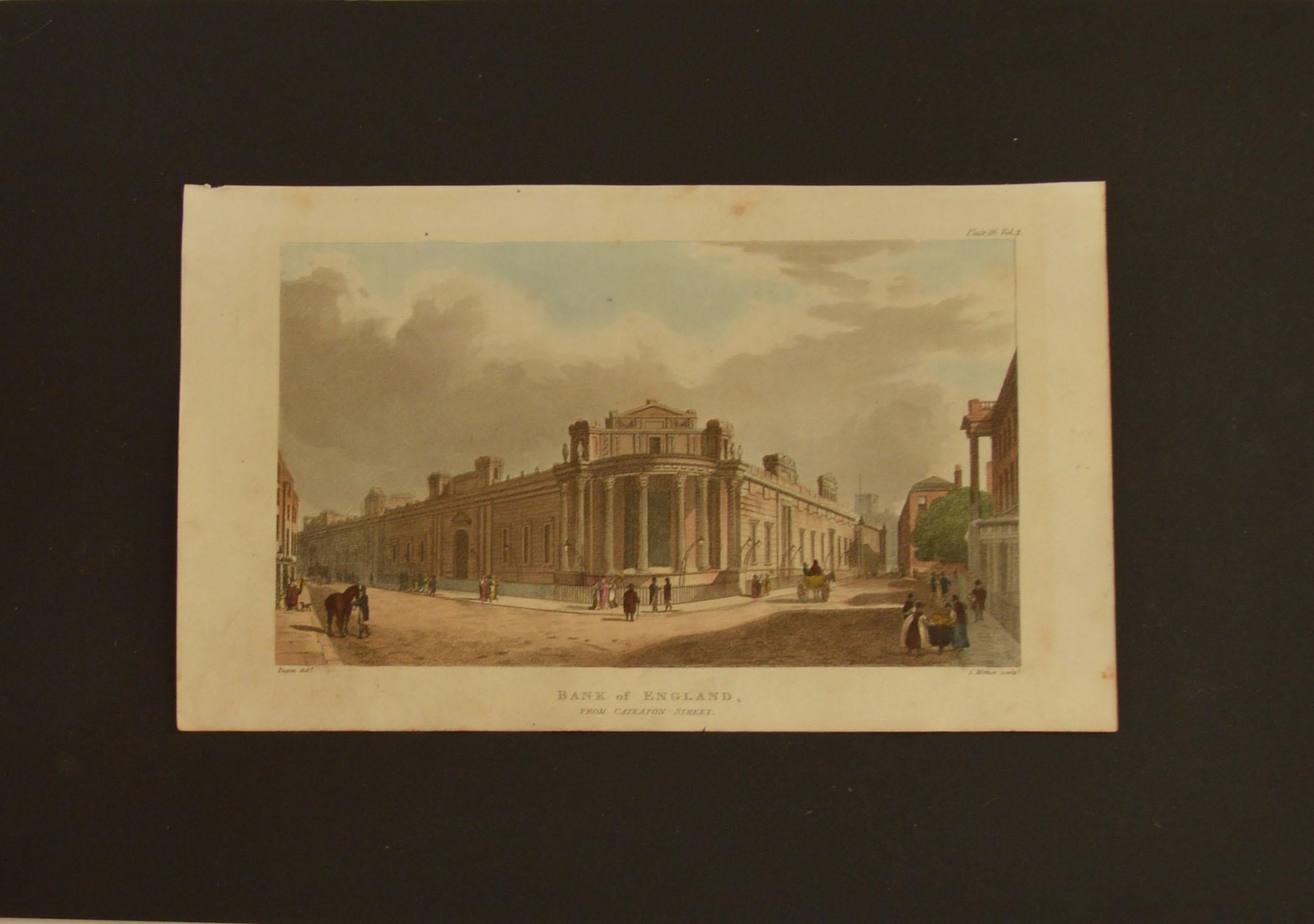 English Set of 5 Antique Architectural Prints of London after Pugin, Dated 1809