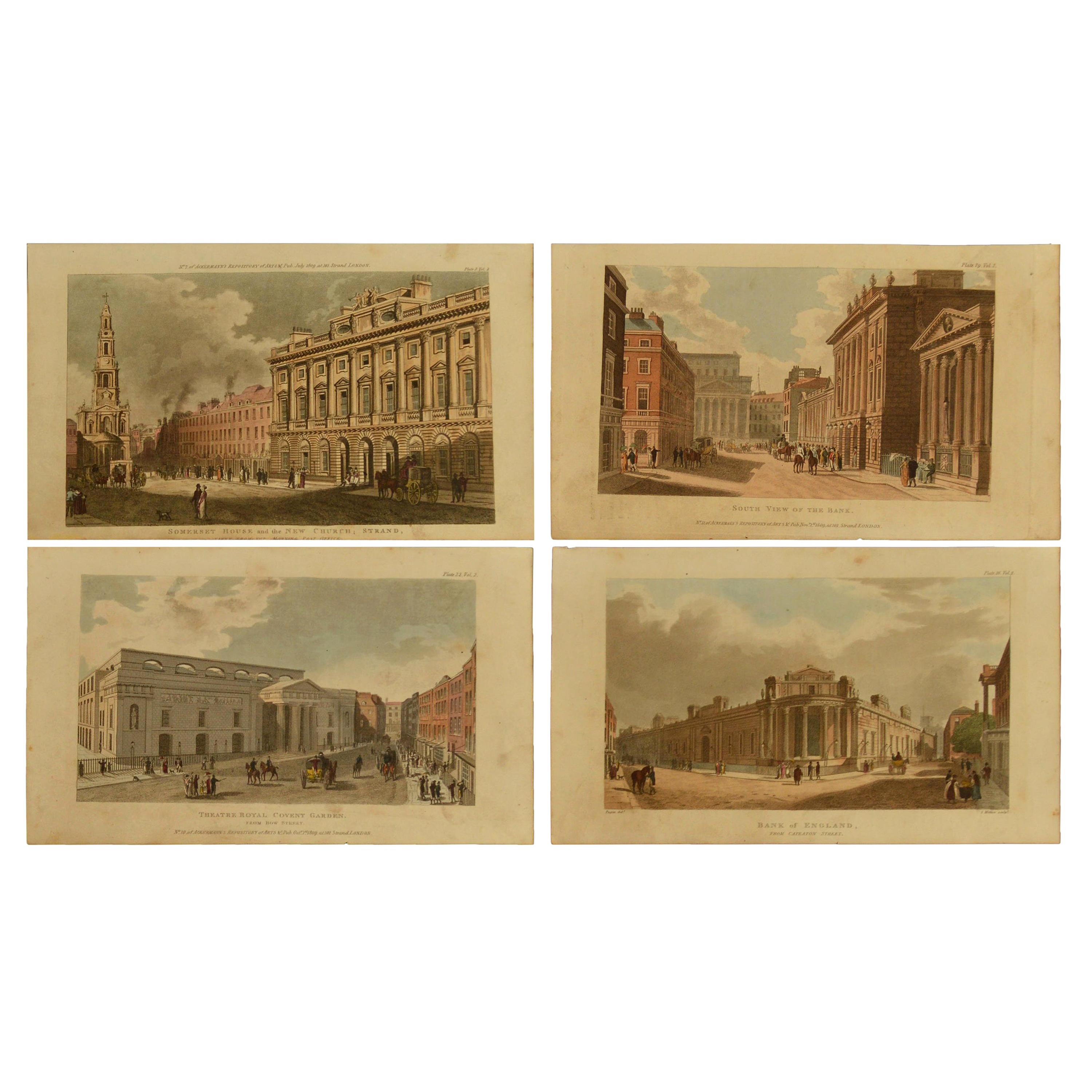 Set of 5 Antique Architectural Prints of London after Pugin, Dated 1809