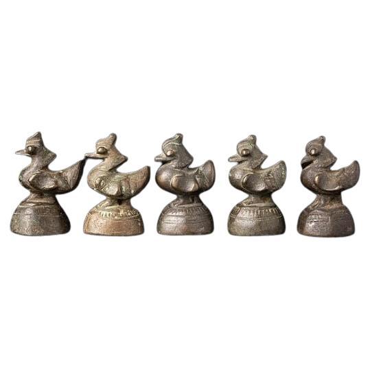 Set von 5 antiken Opiumgewichten aus Bronze aus Birma