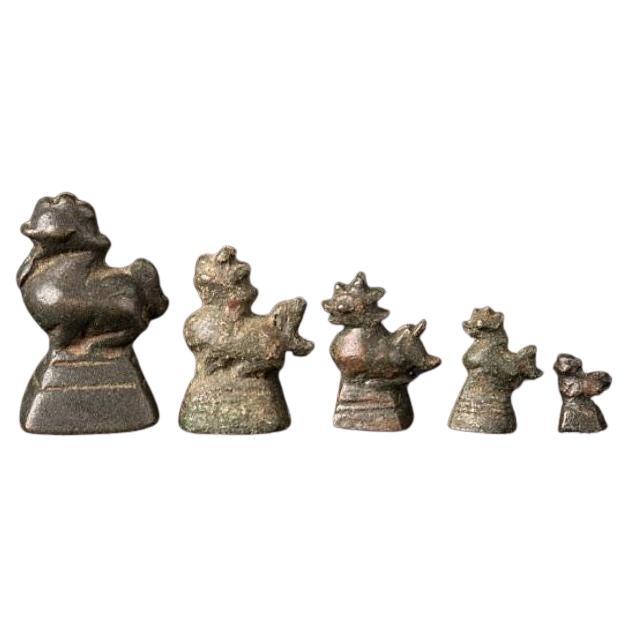 Set von 5 antiken Opiumgewichten aus Bronze aus Birma