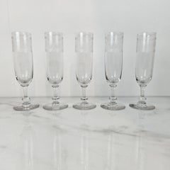 Set of 5 Antique Champagne Flutes with Etched Pattern, Circa 1900's