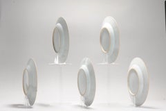 Set of 5 Antique Chinese Porcelain Kangxi Blue White Dinner Plates Pagode