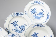 Set of 5 Antique Chinese Porcelain Qing Period Blue White Dinner Plates, 18th C
