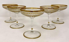 Set of 5 Antique Continental Hand-Painted Crystal Champagne Coupes, Circa 1920's