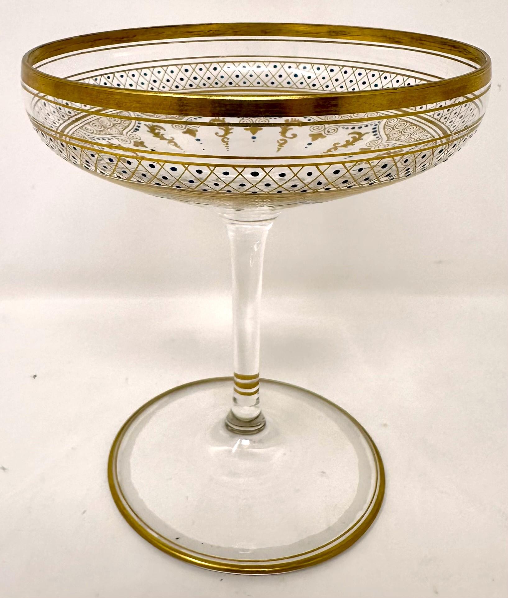 Set of 5 Antique Continental Hand-Painted Crystal Champagne Coupes, Circa 1920's In Good Condition In New Orleans, LA
