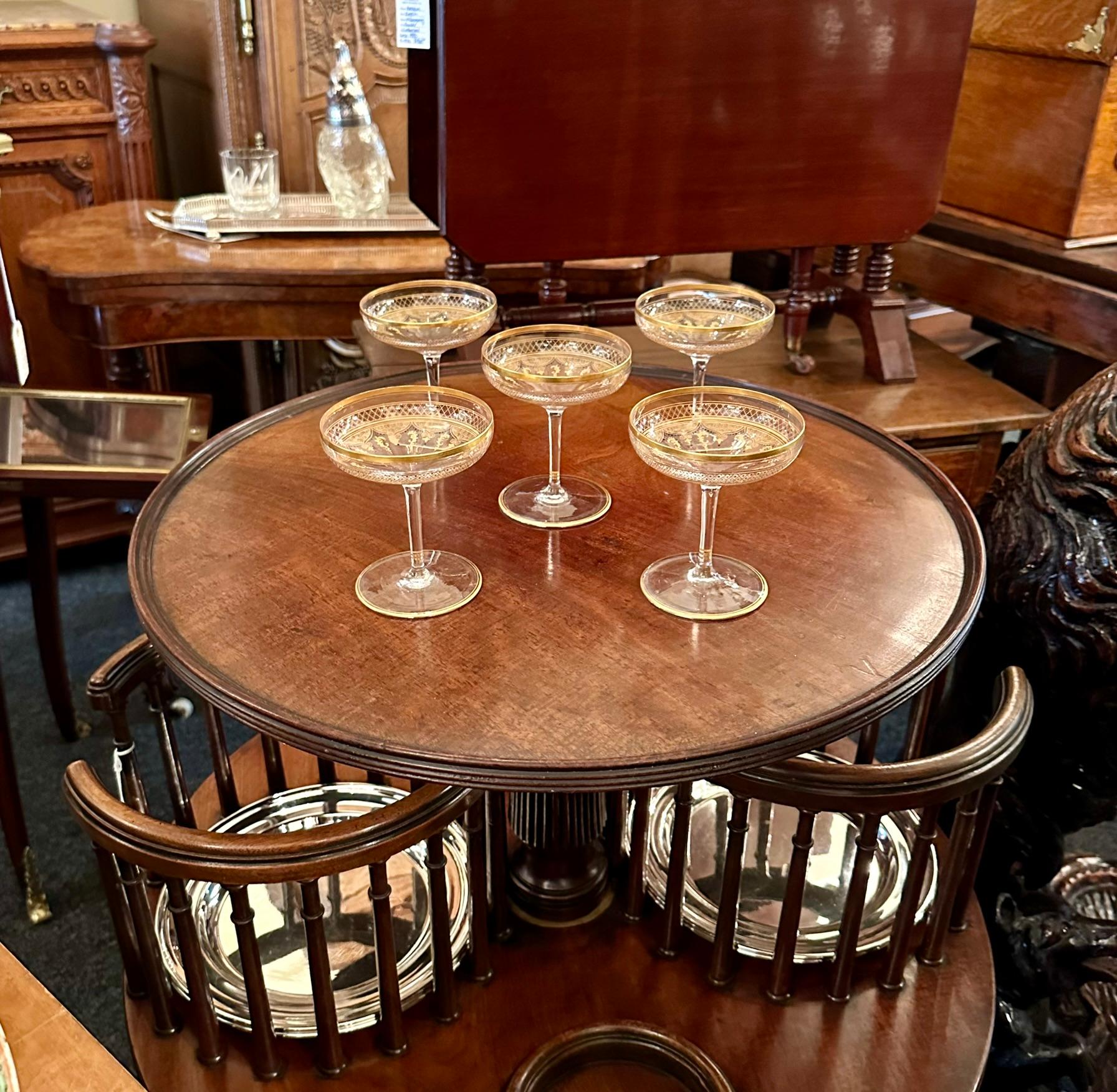 Set of 5 Antique Continental Hand-Painted Crystal Champagne Coupes, Circa 1920's 2