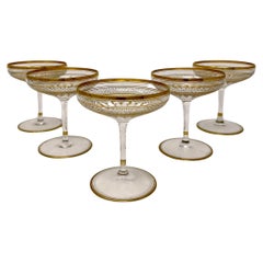 Set of 5 Antique Continental Hand-Painted Crystal Champagne Coupes, Circa 1920's