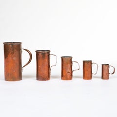 Set of 5 Antique Danish Copper Measuring Jugs, 1878, Certified and Tin-Lined