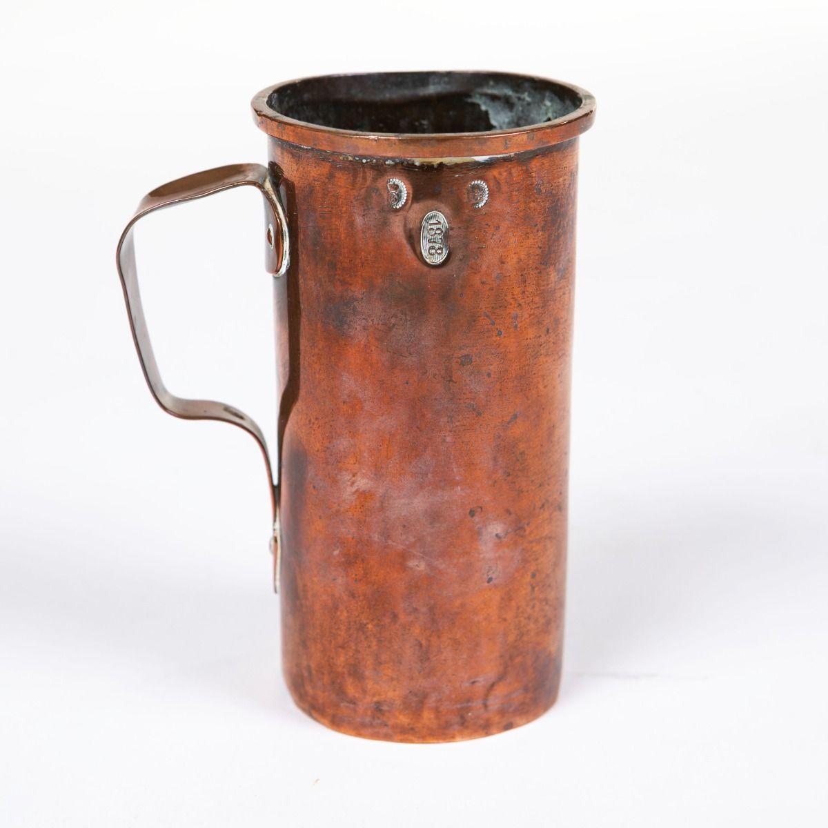 19th Century Set of 5 Antique Danish Copper Measuring Jugs, 1878, Certified and Tin-Lined For Sale