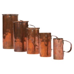 Set of 5 Antique Danish Copper Measuring Jugs, 1878, Certified and Tin-Lined