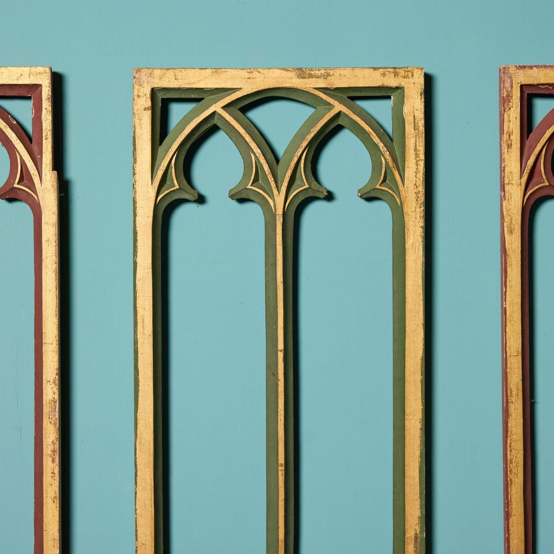 English Set of 5 Antique Ecclesiastical Carved Panels For Sale