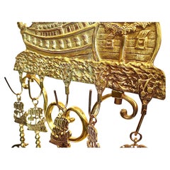 Set of 5 Antique English Brass Nautical Fireplace Tools on "Ship" Stand, Ca 1890