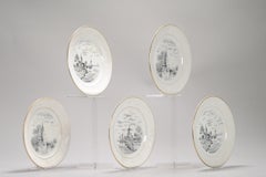 Set of 5 Antique European Regout Dishes Maastricht Landscapes, 20th Century