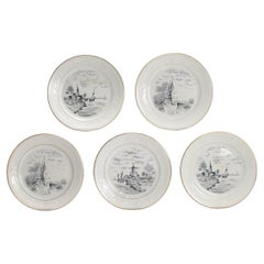 Set of 5 Antique European Regout Dishes Maastricht Landscapes, 20th Century