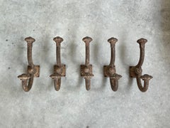 Set of 5 Antique French Cast Iron Coat Hooks, 19th Century