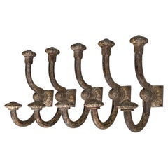 Set of 5 Antique French Cast Iron Coat Hooks, 19th Century