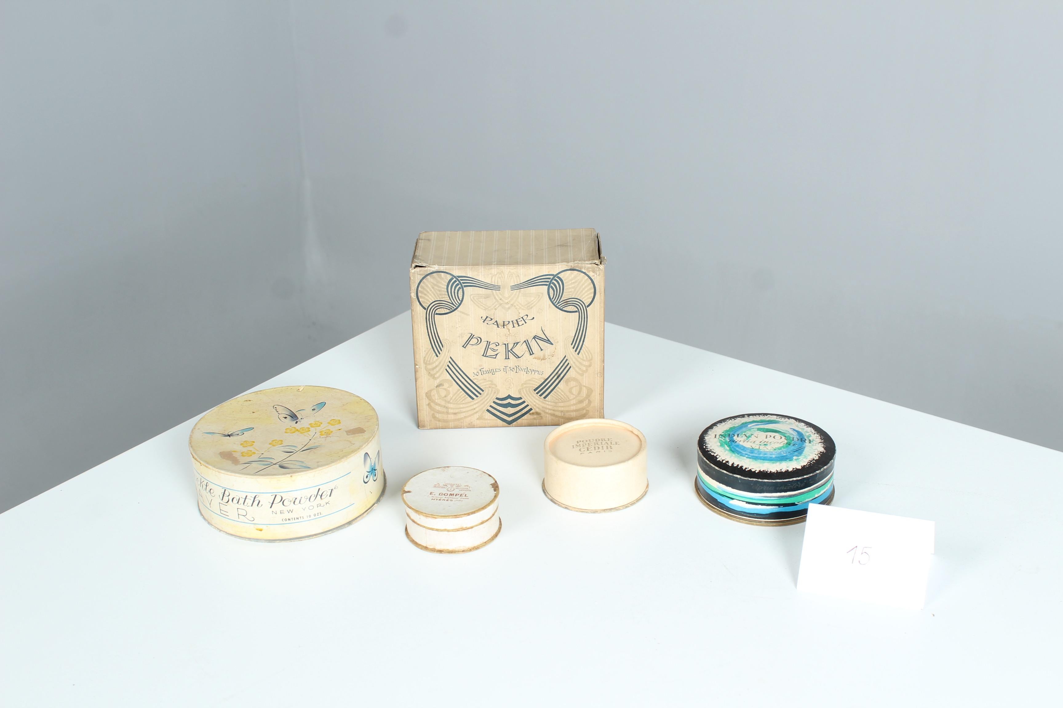 Set Of 5 Antique French Paper Boxes, Vintage Cosmetics,  Powder Box, Art Nouveau For Sale 8