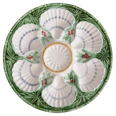 Set of 5 Antique French Salins Majolica Bamboo and Berries Oyster Plate, c. 1890