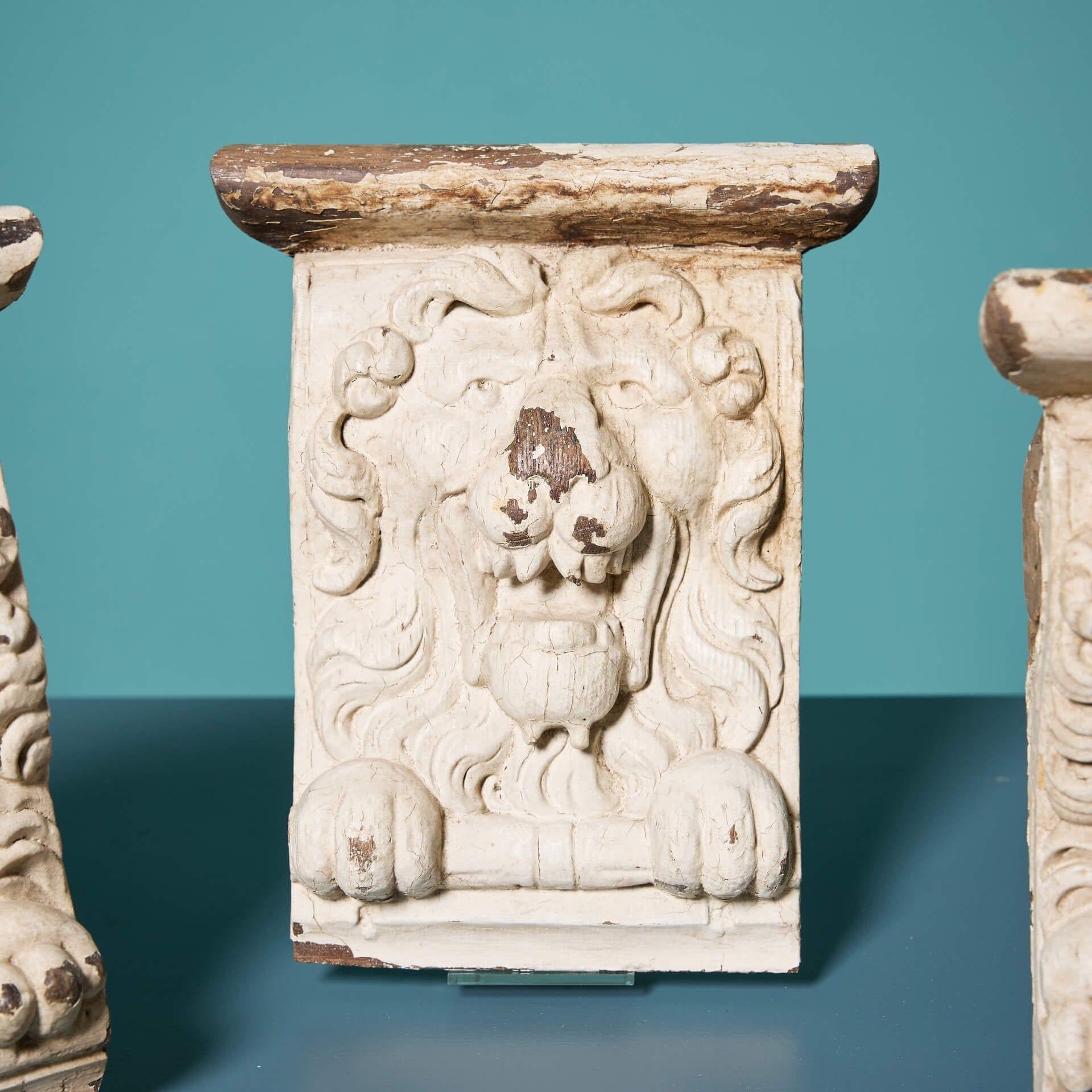 Wood Set of 5 Antique Georgian Oak Lion Corbels For Sale