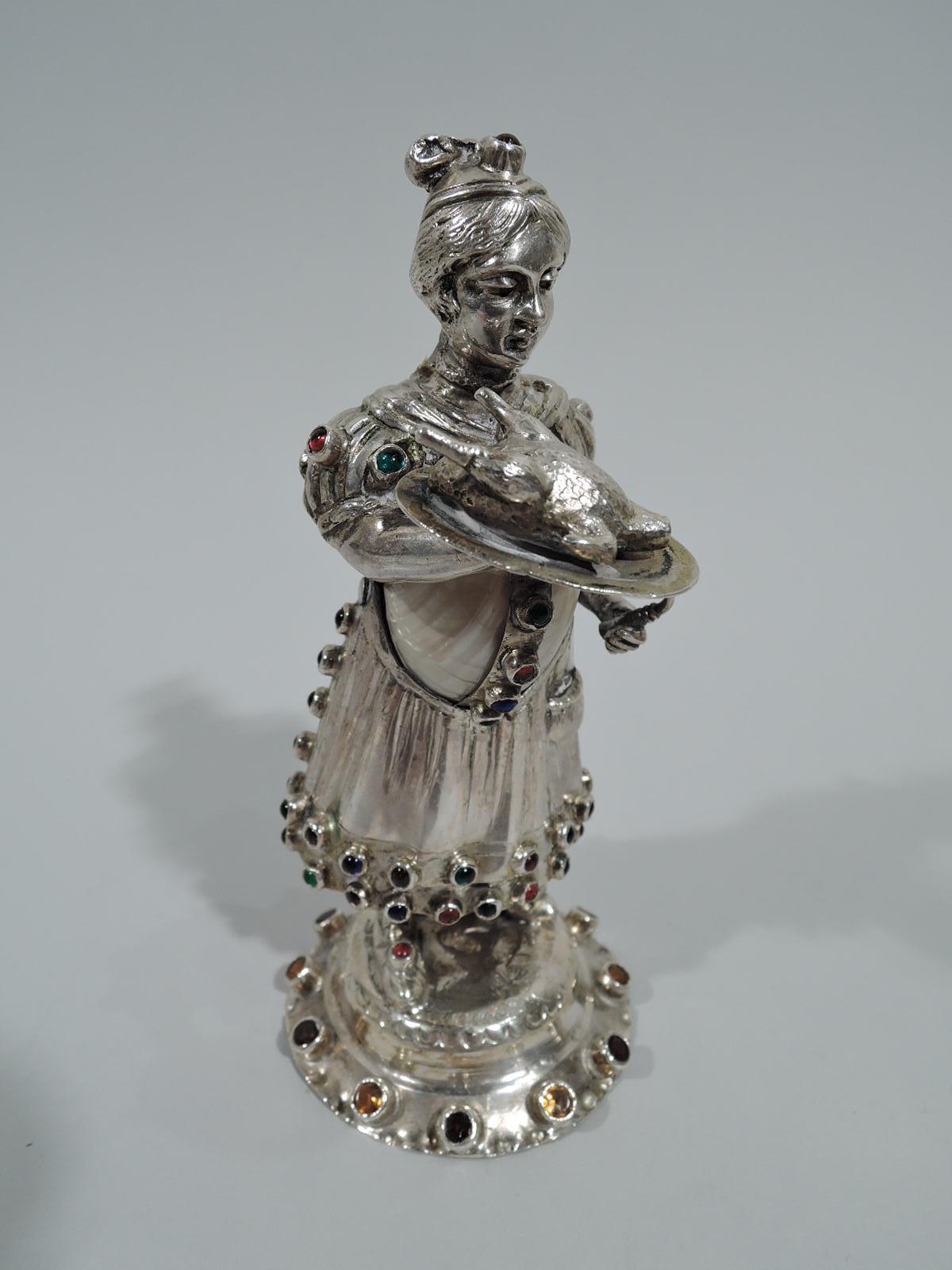 Set von 5 antiken deutschen juwelenbesetzten Silber- und Muschelfiguren aus dem Landleben im Angebot 3